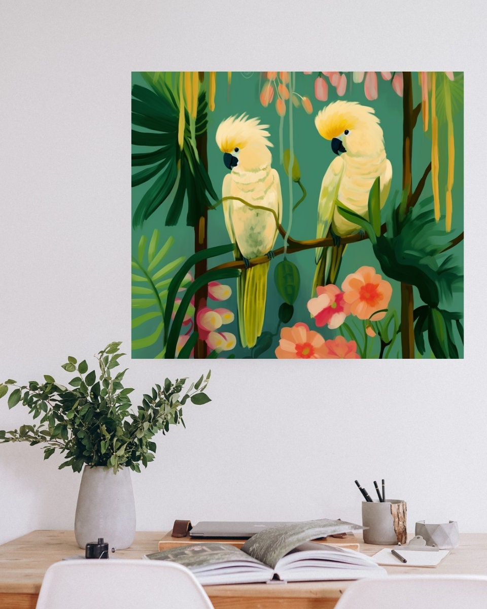 Vintage Style Gold White Cockatoo Bird