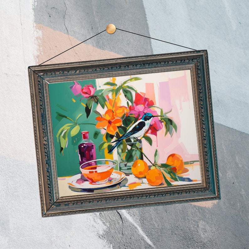 Vibrant Colors Blue Bird,Lemon twigs Still Life