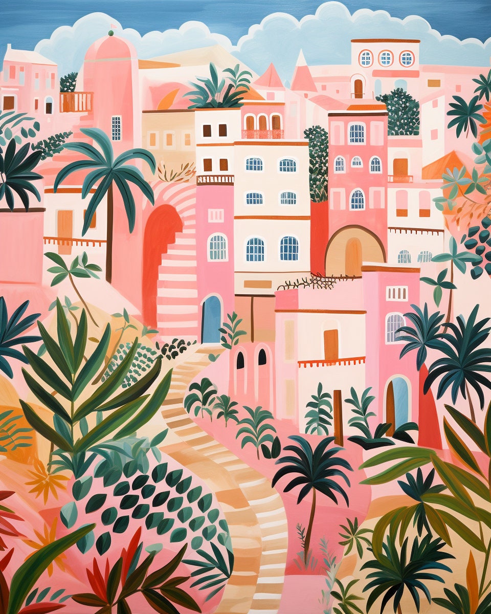 City Landscape with Palm Trees