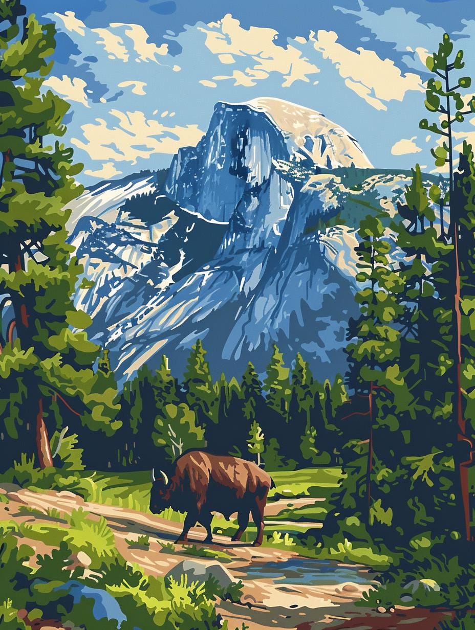 Yosemite Half Dome in Moon Light,National Park,Mountain Valley River Forest Landscape