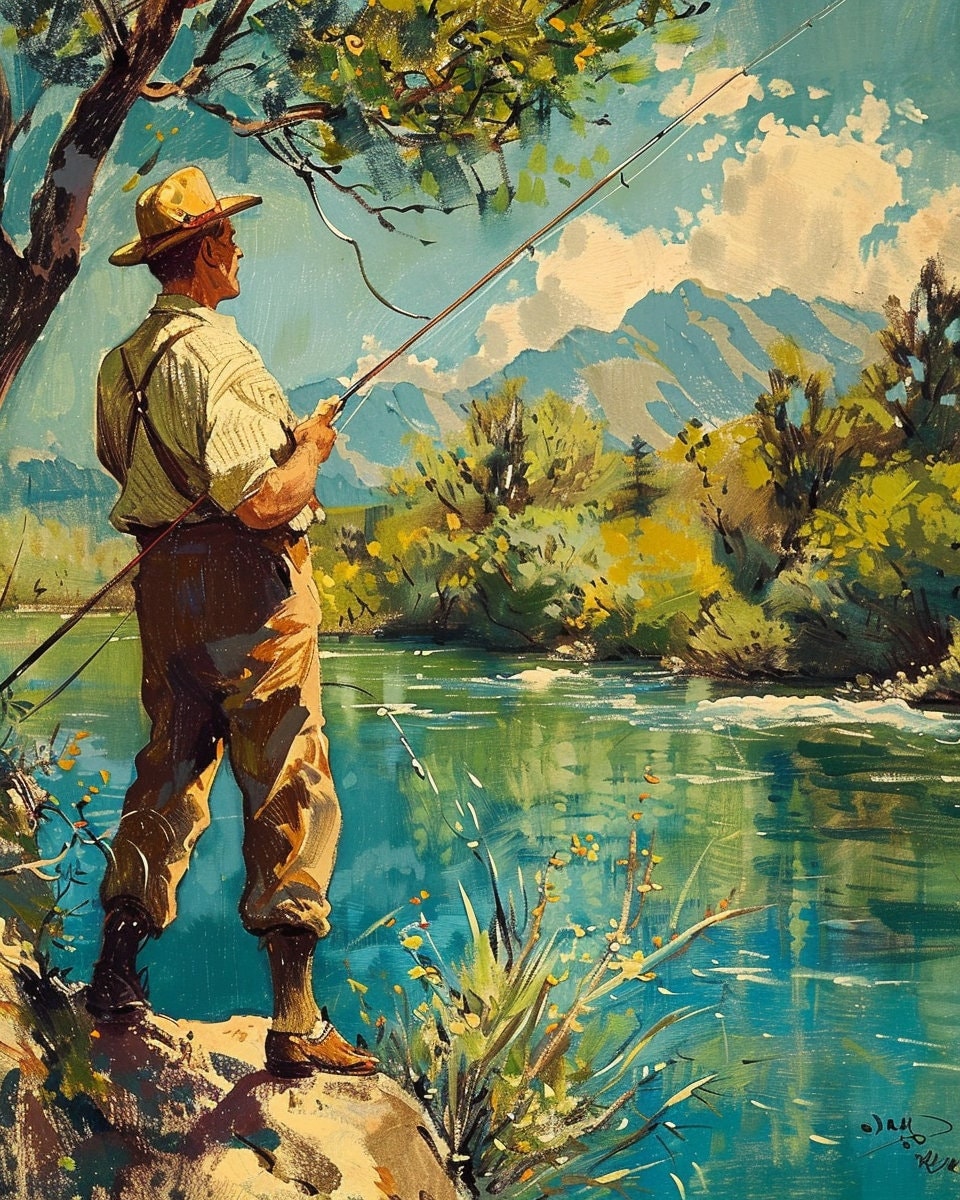Vintage Man Fishing