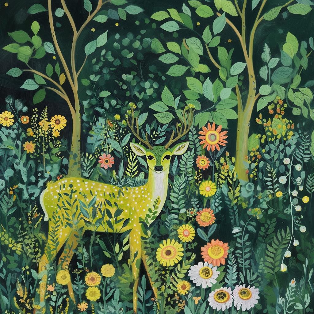 Contemporary Deer -Nature in Bloom Animal