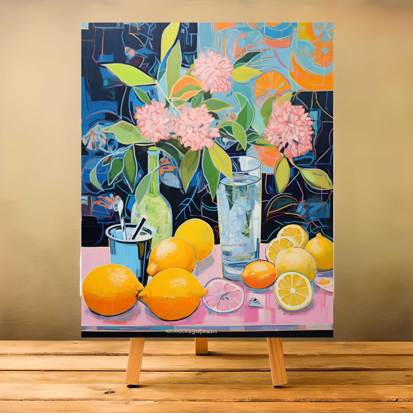 Lemons kept around glass sipper on table - Still Life