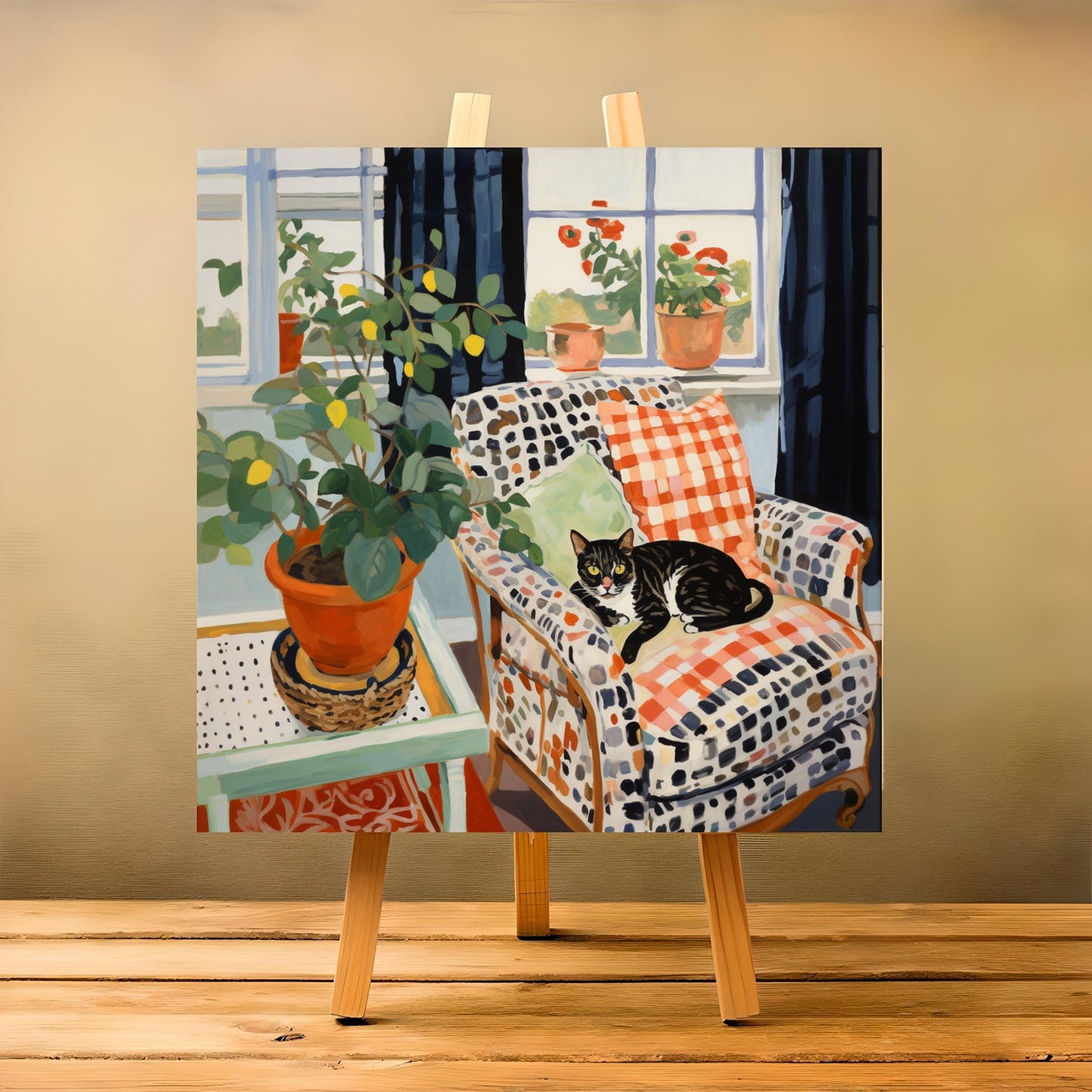 Black & White cat with a lemon tree