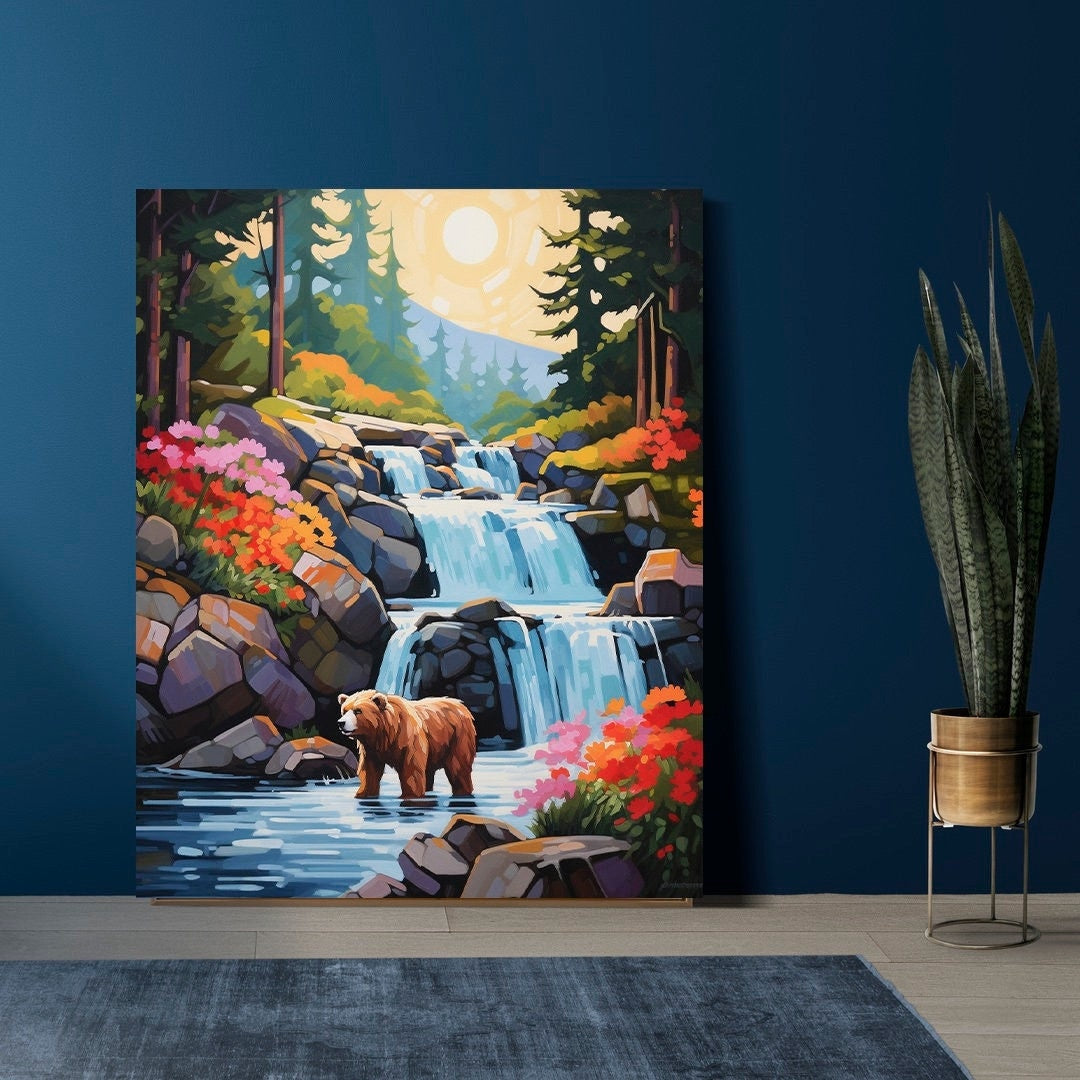 Bear Crossing the River landscape
