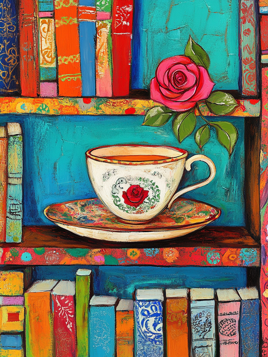 Diamond Painting Cup Rose bookshelf