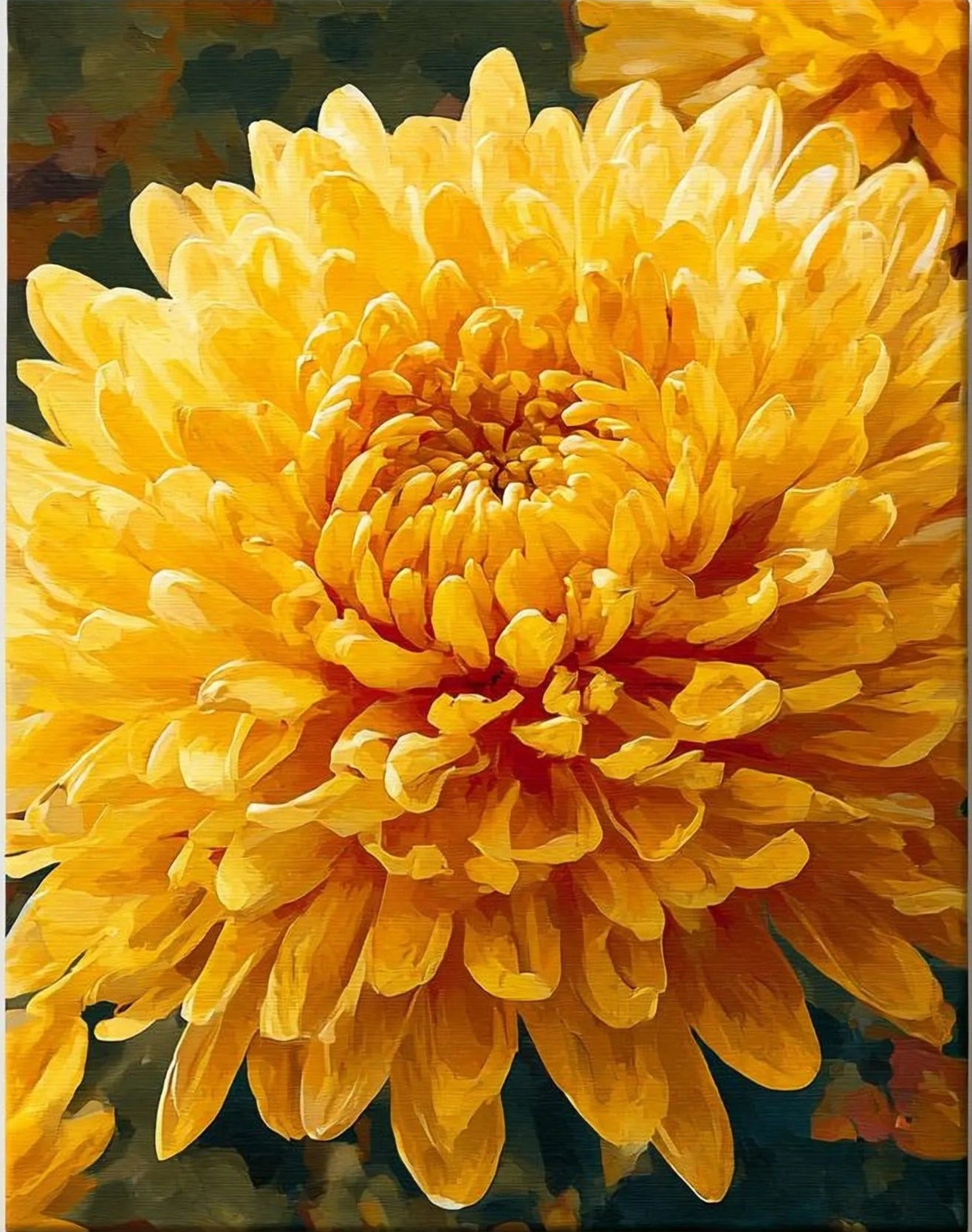 A close-up view of a vibrant yellow chrysanthemum flower, showcasing its intricate petals and center.