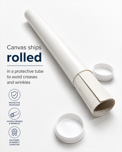 a white tube with a protective sleeve, which is rolled up and placed in a protective tube to avoid creases and wrinkles.