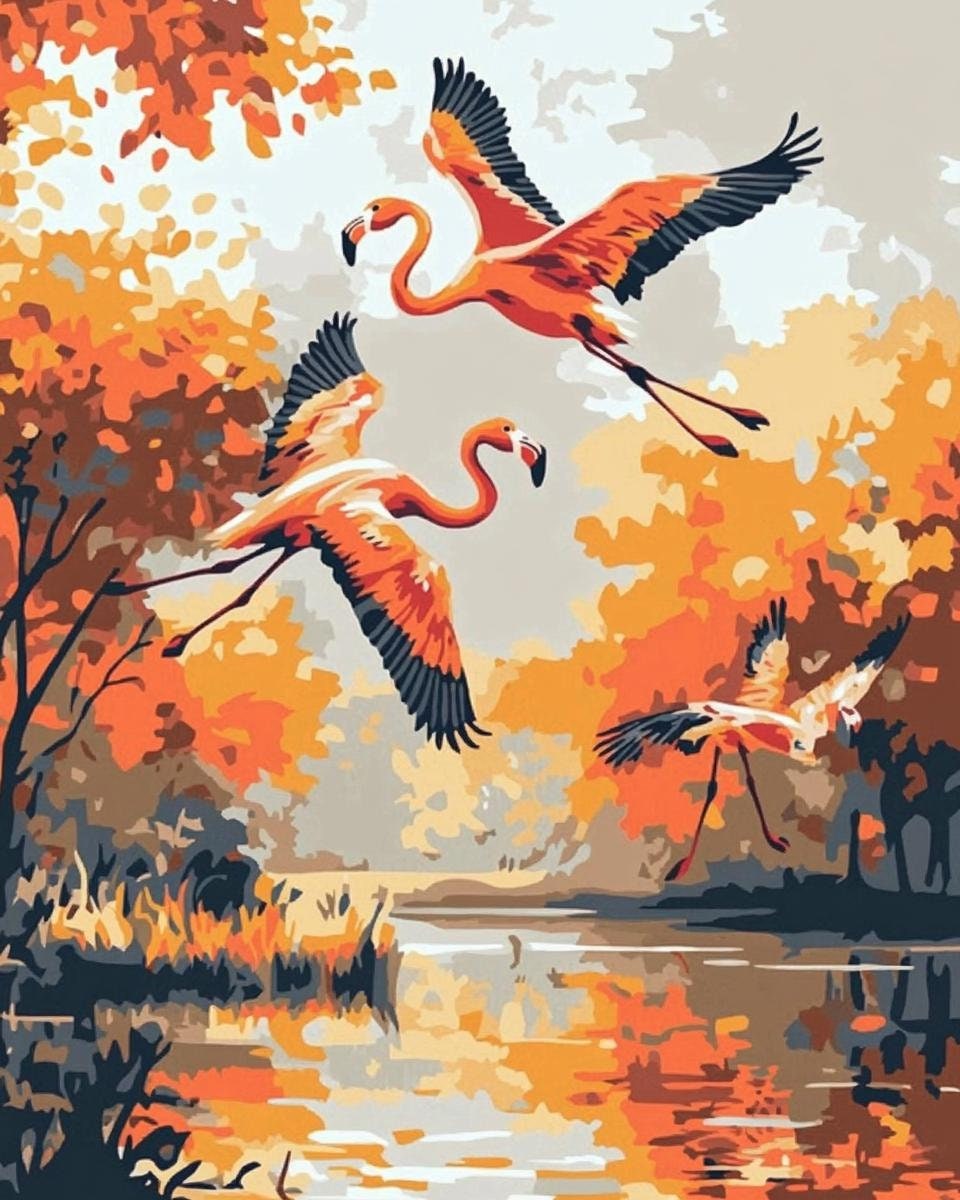 Flying Flamingoes Birds