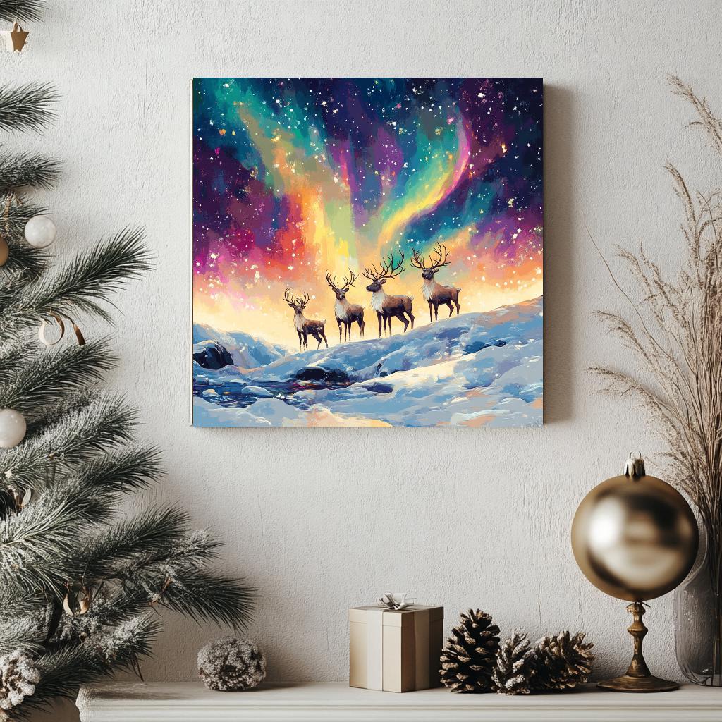 Reindeer northern lights Christmas
