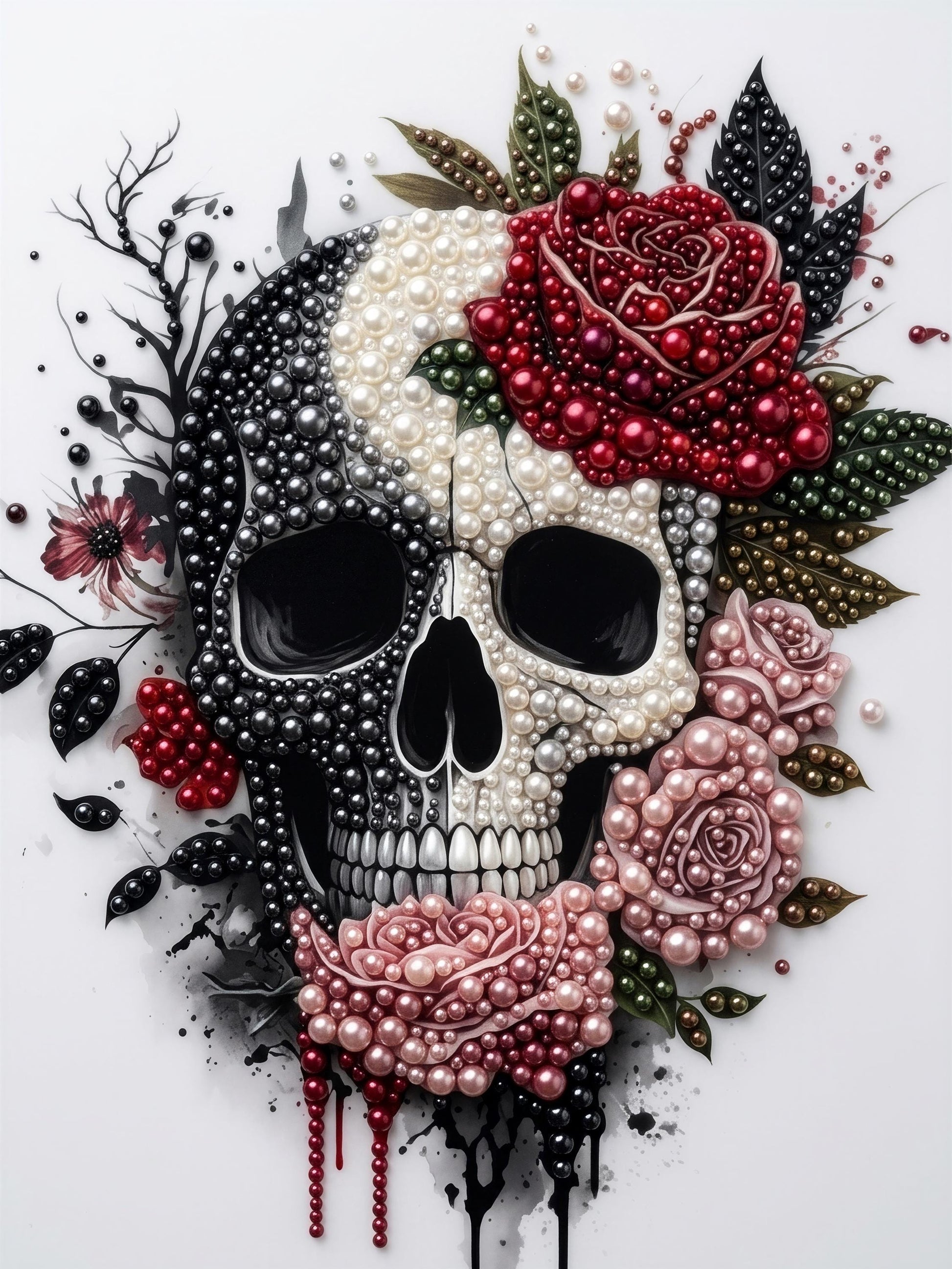 a painting of a skull with flowers on it