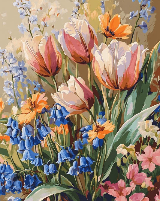 Bluebells and Tulips Flowers