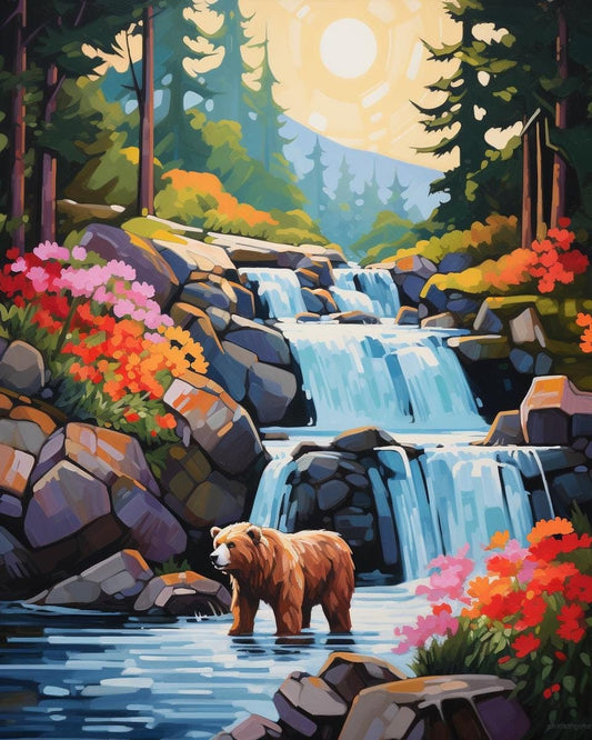 Bear Crossing the River landscape