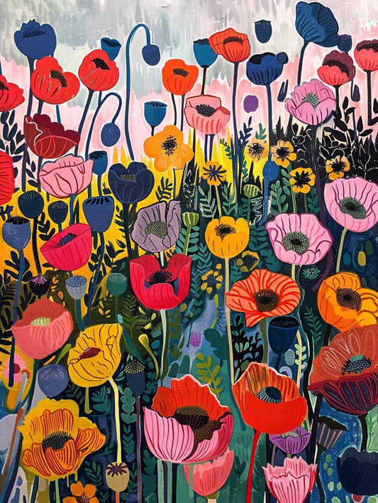 Cosmos paint by numbers California Poppy, Fuchsia, Spring Bloom DIY kits,Painting by number, adult paint by numbers, California Bloom