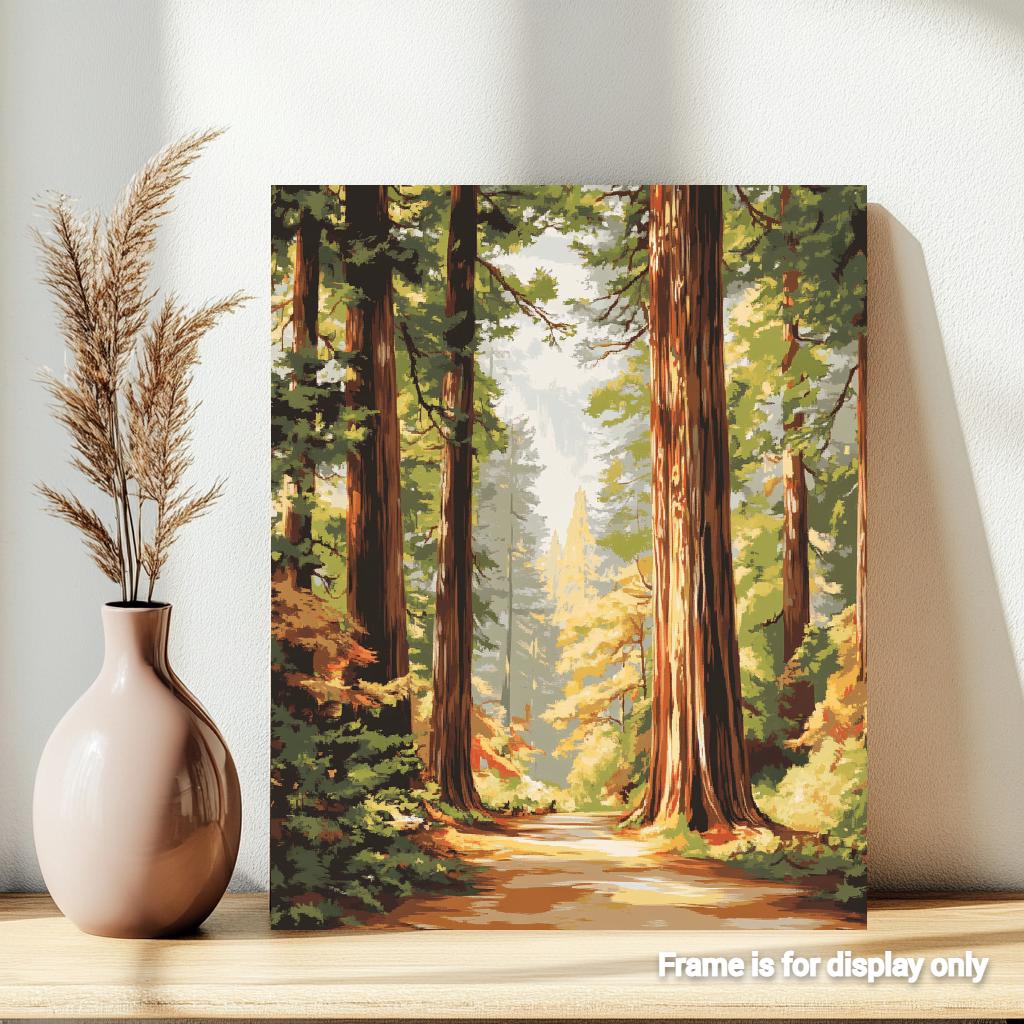 a painting of a path through a forest