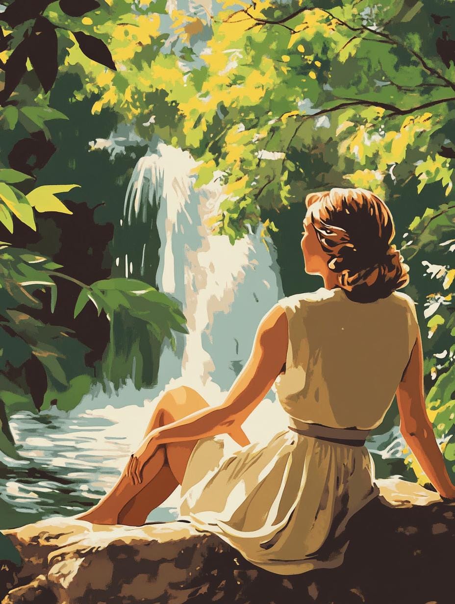Relaxing vintage style Forest Waterfall