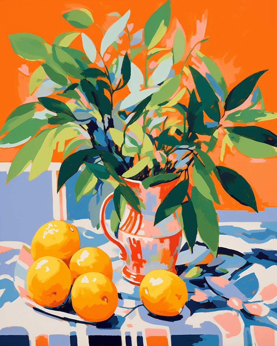 Abstract Orange & Leaf -Still Life paint by numbers