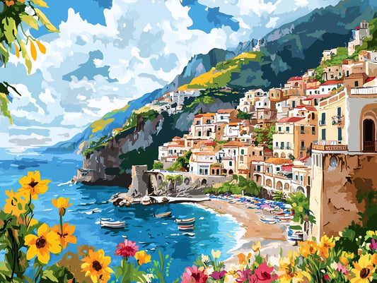 Amalfi Sunset Italy Paint By Numbers  DIY Adult Kit for Wall and Home Decor  Paint By Numbers with Color Key
