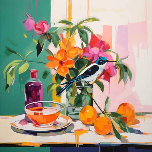 Vibrant Colors Blue Bird,Lemon twigs Still Life