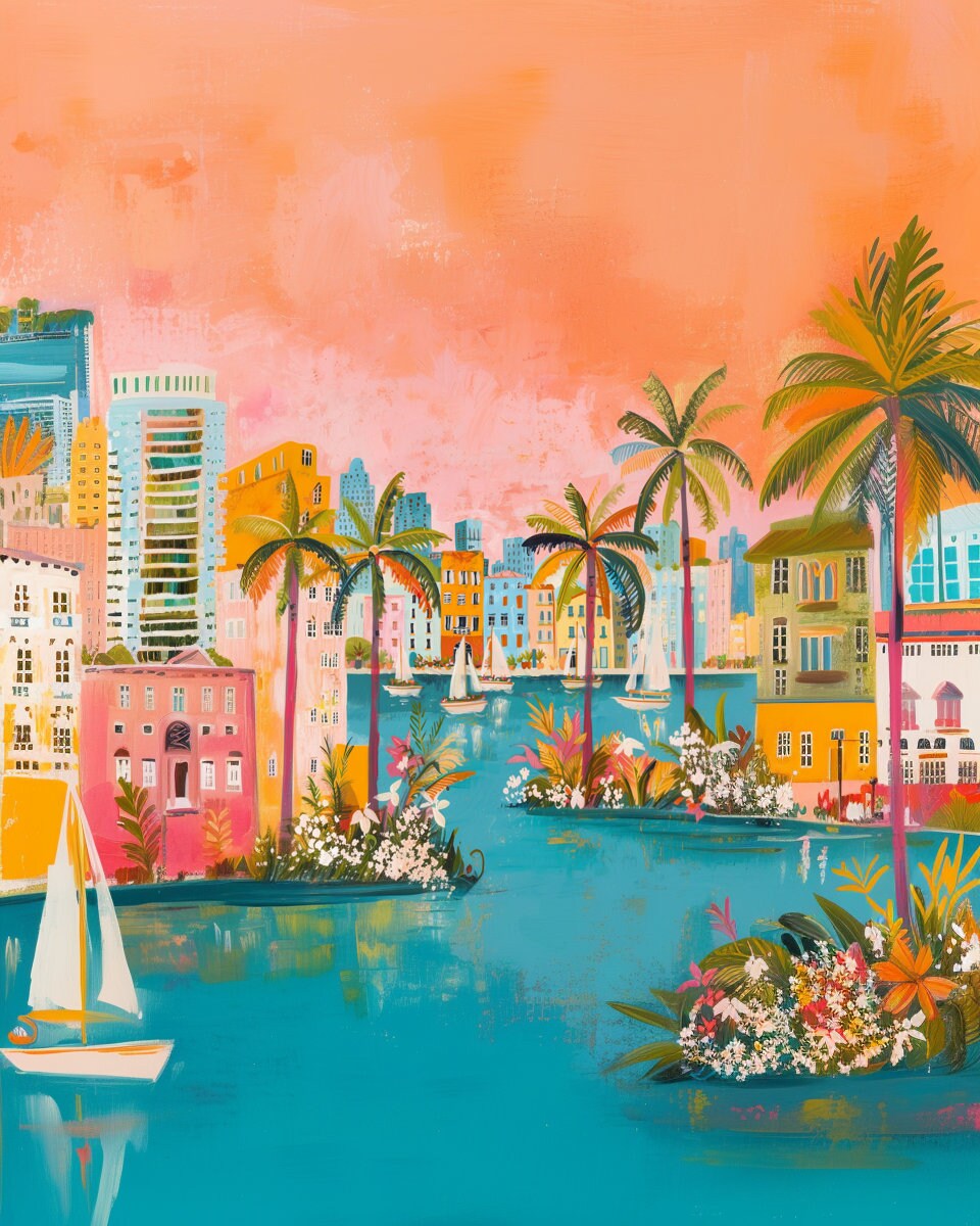 Sailboat on a River Cityscape