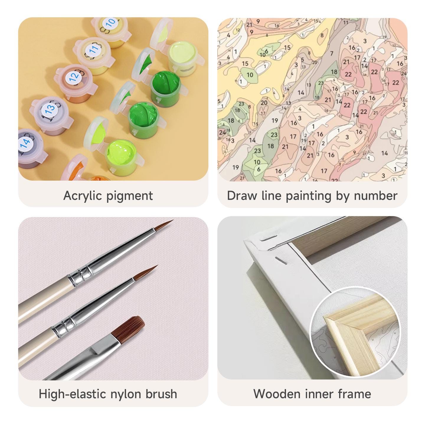 Acrylic pigment, Draw line painting by number, High- Elastic nylon brush, Wooden inner frame