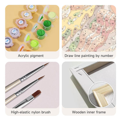 Acrylic pigment, Draw line painting by number, High- Elastic nylon brush, Wooden inner frame