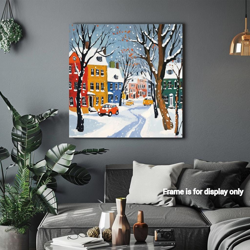 a living room with a couch and a painting on the wall