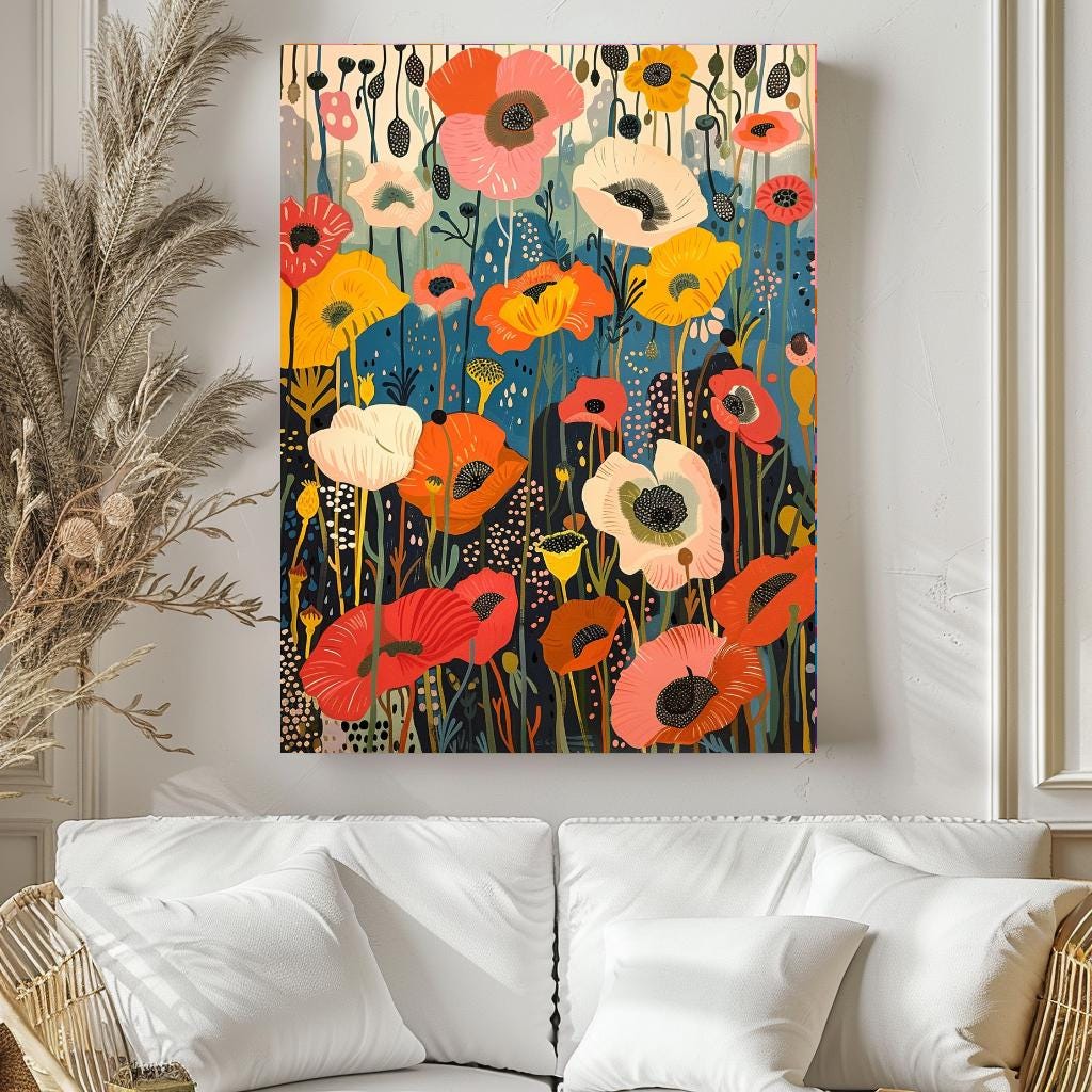 California Poppy, Fuchsia, Cosmos Flowers
