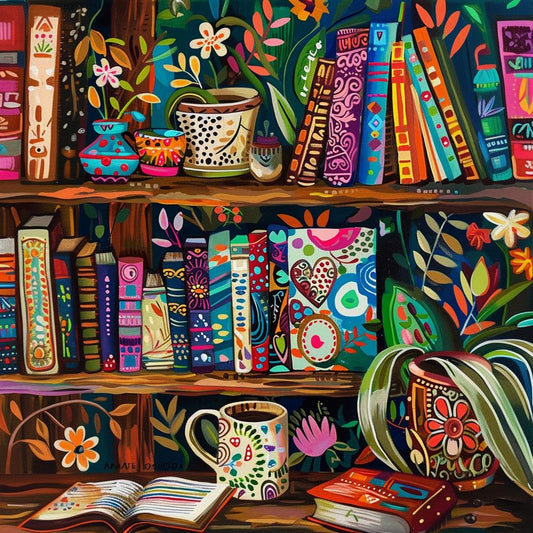 Bookshelf Paint by numbers, wall art, paint by numbers adults home decor,Acrylic DIY Fantasy Reader Gift, Bookish Gift