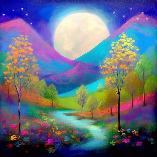 Super Moon Night Sky - Rainbow Mountains