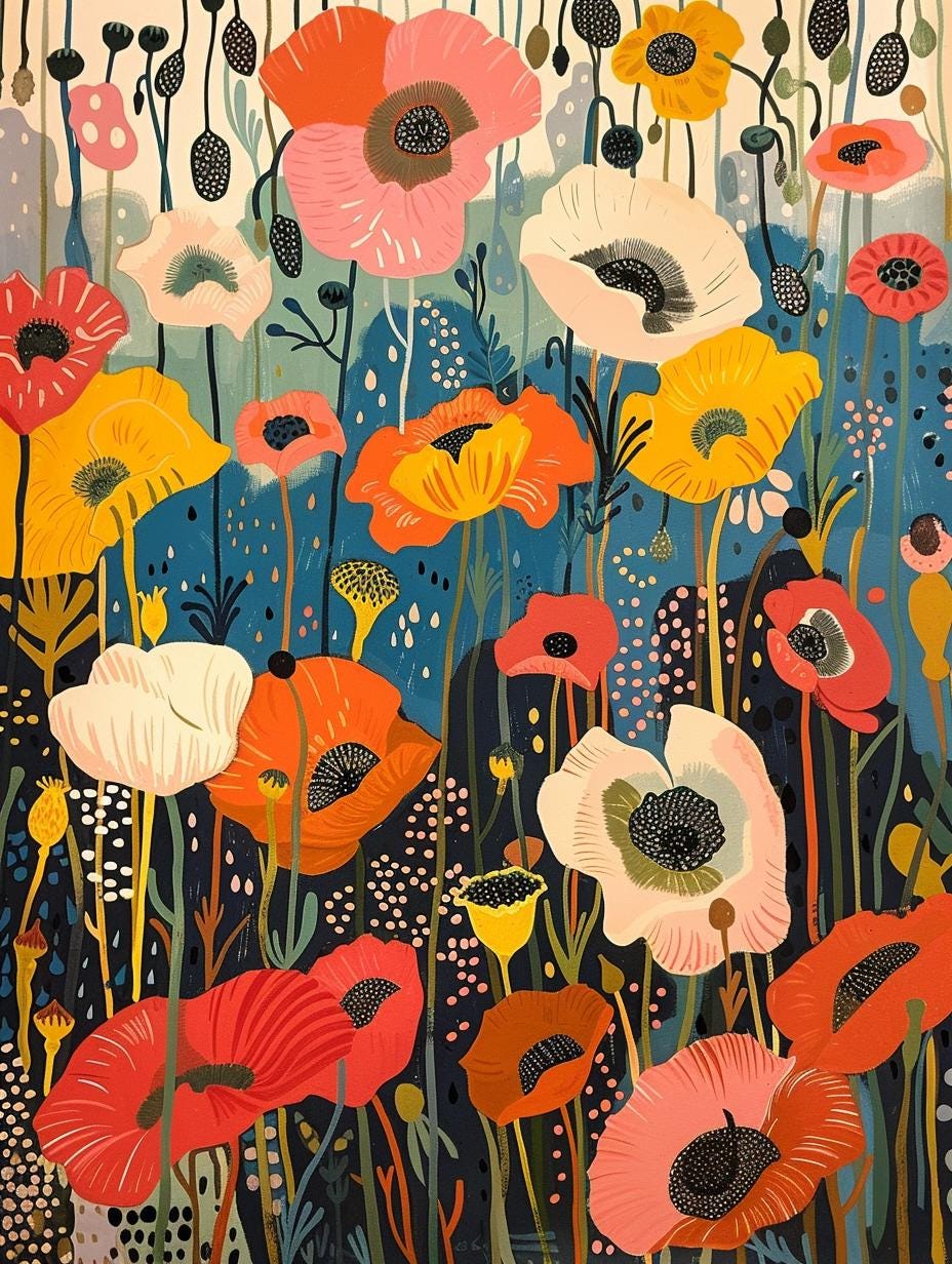 California Poppy, Fuchsia, Cosmos Flowers