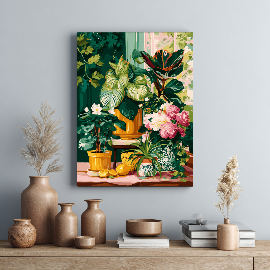 Paint By Numbers Kit | Houseplant Art Set With Acrylic Paint Set & DIY Wall Art Kit