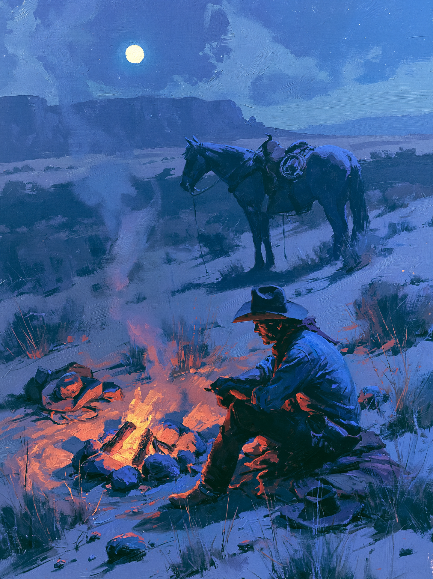 Cowboy - Desert Night Campfire