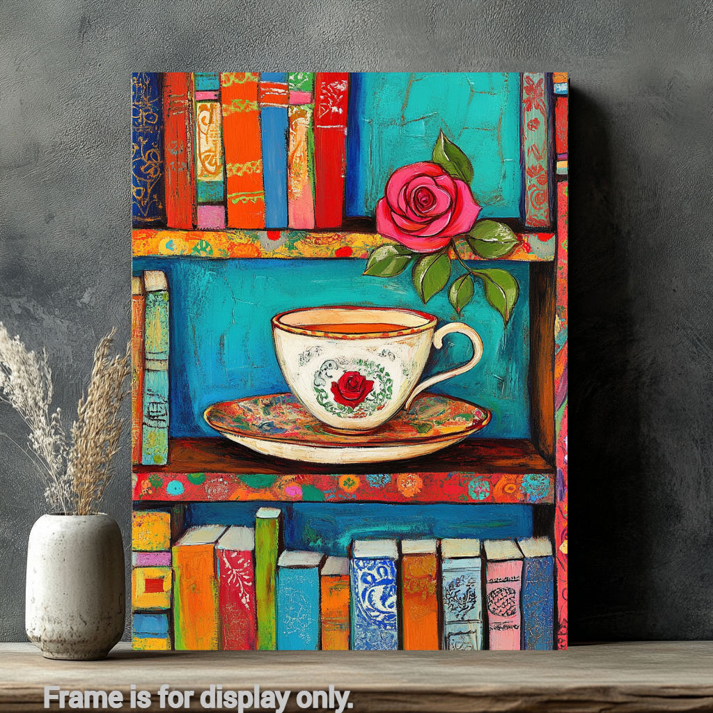 Diamond Painting Cup Rose bookshelf
