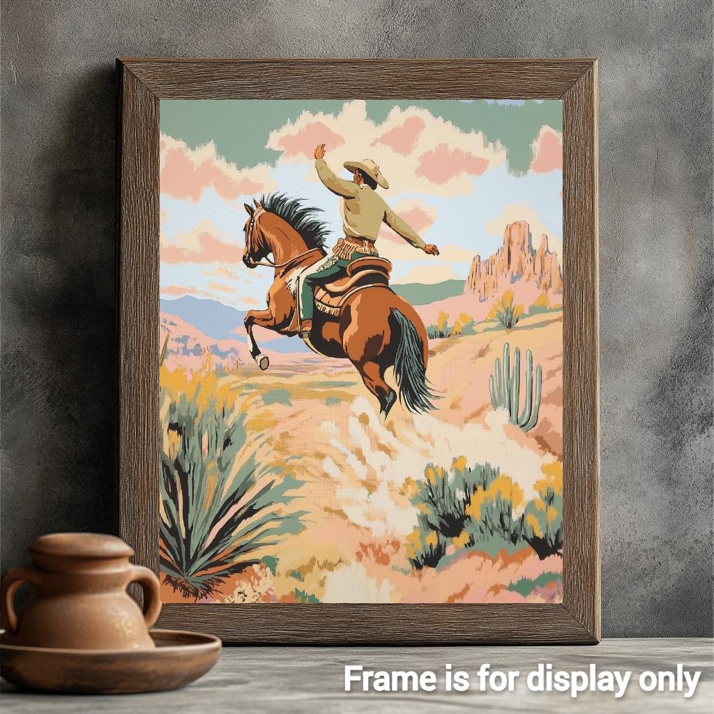 a painting of a cowboy riding a horse