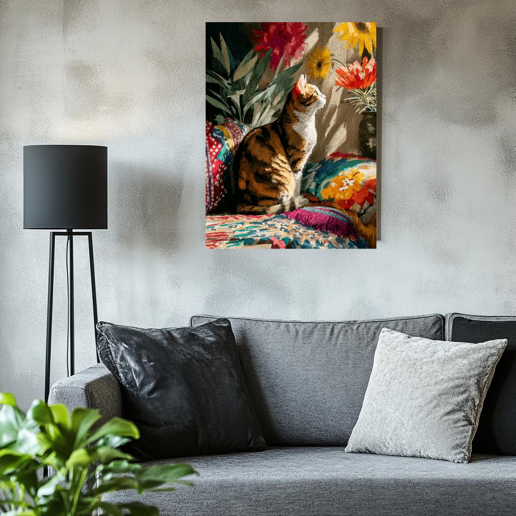 a painting of a cat sitting on a couch