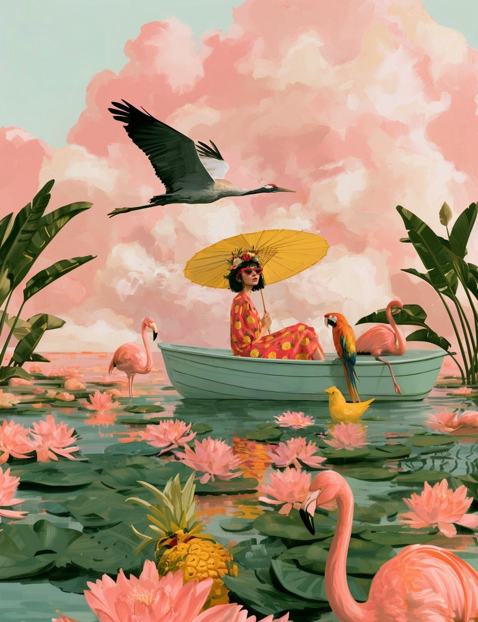 Woman with tropical Birds